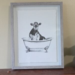 Framed Cow in Bathtub Art Print